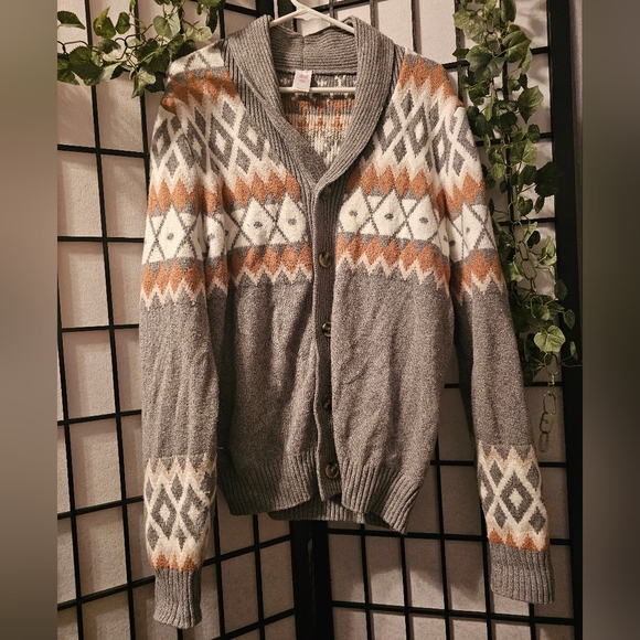 Men's Cozy Gray Patterned Cardigan Size M - Picture 1 of 4